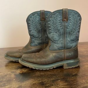 The Rocky Kids' Ride FLX eight-inch denim and brown Wellington. Size Boys 5M.